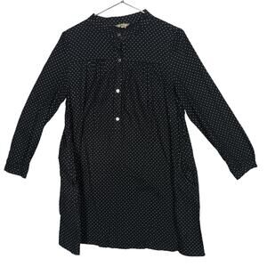 Lilo Flannel Dress SIze Medium Tiny Black Polka Dot Long Sleeve Button Up Henley